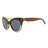 Handcrafted Polaroid Sunglasses made of wood. Cat Eye Sunglasses for women. Great for blocking the sun with a high fashion accessory.