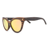 Handcrafted Polaroid Sunglasses made of wood. Cat Eye Sunglasses for women. Great for blocking the sun with a high fashion accessory.
